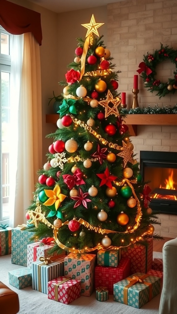 Indoor Christmas Tree Decorating Ideas for 6 ft Trees A 6 ft Christmas tree decorated with colorful ornaments and lights in a cozy living room.